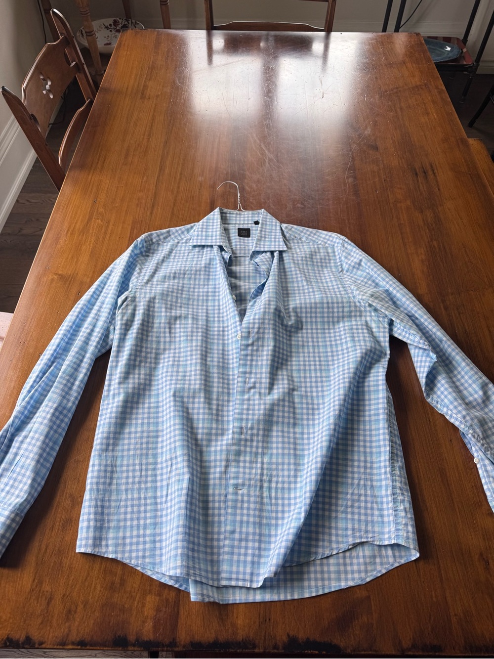 Saks Fifth Avenue Blue and White Check Dress Shirt